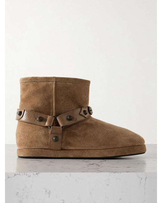 Balenciaga Brown Alaska Ankle Boots Aus Veloursleder Mit Fleecefutter, Lederbesätzen Und Nieten