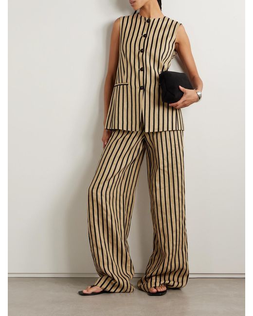 Max Mara Yellow Cestino Striped Linen-Cotton Palazzo Trousers