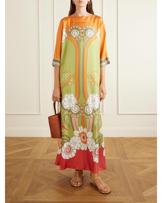 LaDoubleJ Multicolor Muumuu Belted Printed Silk-Twill Maxi Dress