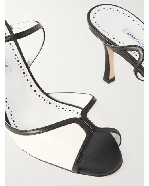 Manolo Blahnik Natural Versari 70 Two-Tone Leather Mules