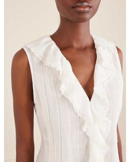 Doen White Henrietta Ruffled Embroidered Ramie Mini Dress