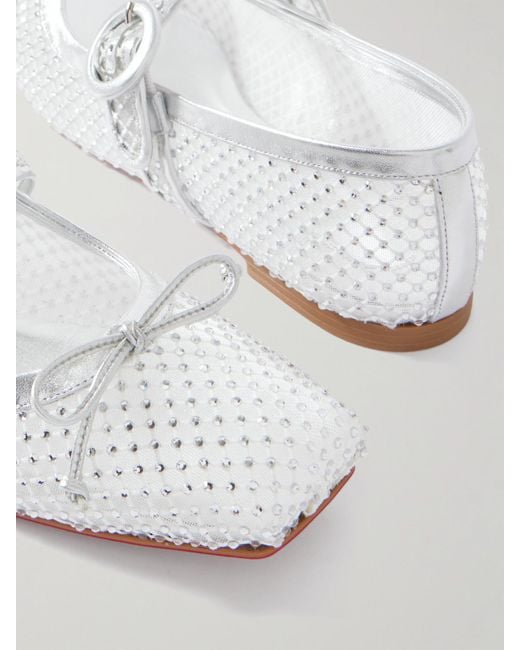 Christian Louboutin White Mamastrapitina Mary-Jane-Ballerinas Aus Mesh Mit Lederbesätzen Und Kristallen