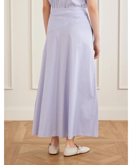 Theory Blue Gathered Striped Cotton-Blend Poplin Midi Skirt