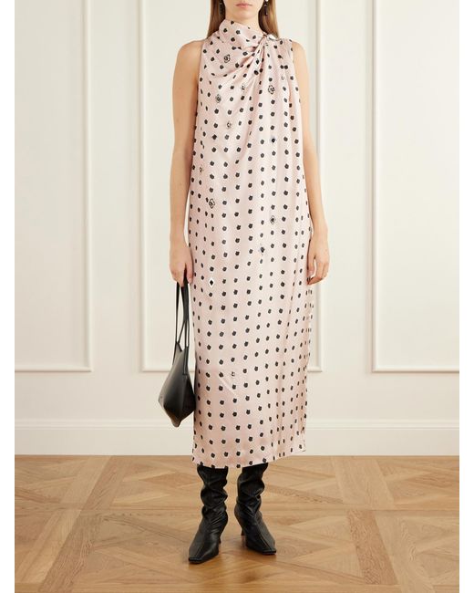 Altuzarra White Jackie Bead-Embellished Gathered Printed Silk-Satin Maxi Dress