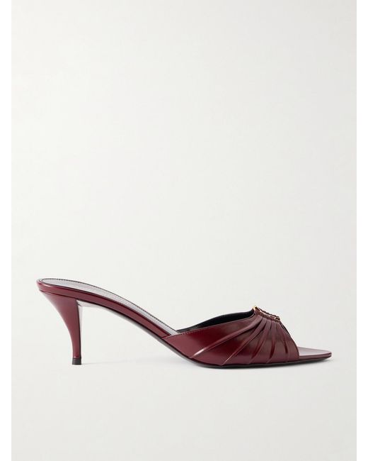 Saint Laurent Pink Babylone Embellished Gathered Glossed-Leather Mules