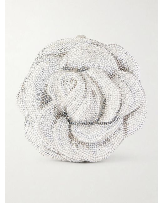 Judith Leiber White Rose Desiree Crystal-Embellished-Tone Clutch