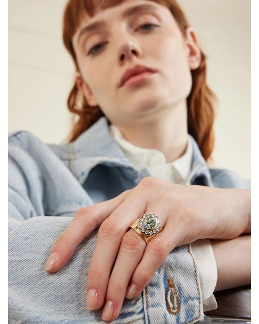 Marlo Laz Natural Alix Cigar 14-Karat, Aquamarine And Diamond Ring