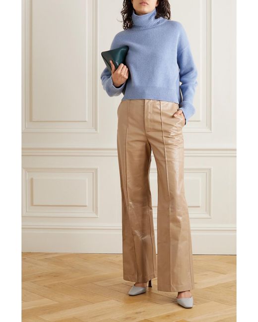 Marni Natural Pintucked Leather Wide-Leg Pants
