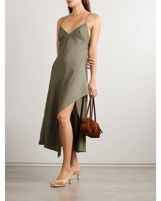 St. Agni Natural Paneled Asymmetric Pinstriped Cotton-Blend Twill Dress