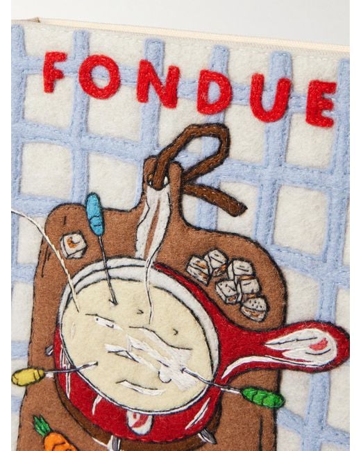 Olympia Le-Tan White Fondue Fromage Embroidered Appliquéd Canvas Clutch