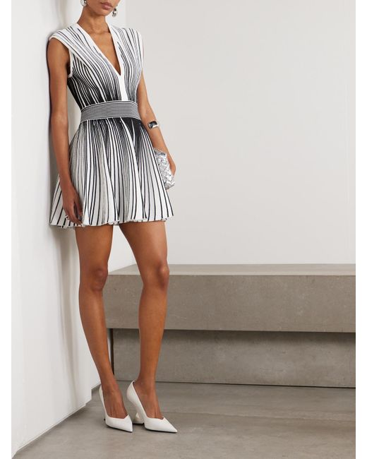 Balmain Black Striped Knitted Mini Dress