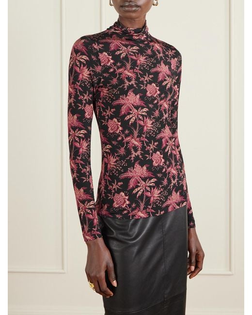 Ulla Johnson Red Aurelia Floral-Print Stretch-Jersey Turtleneck Top