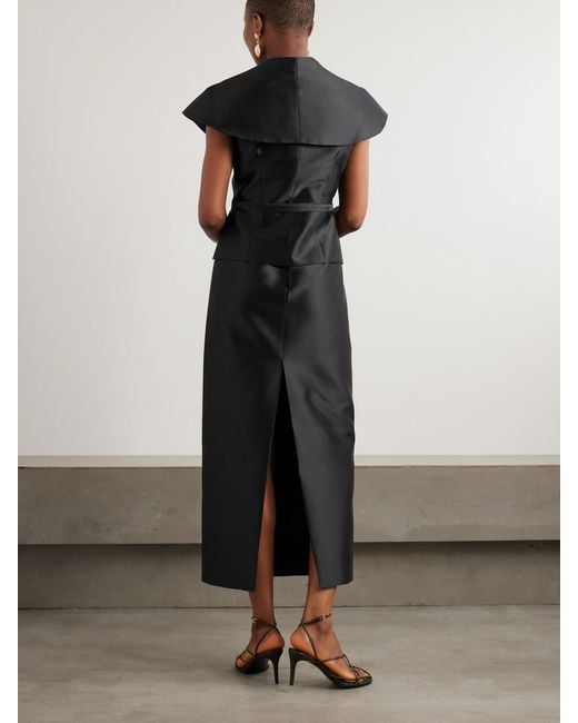 Violante Nessi Black Manuela Belted Cape-Effect Mikado Gown
