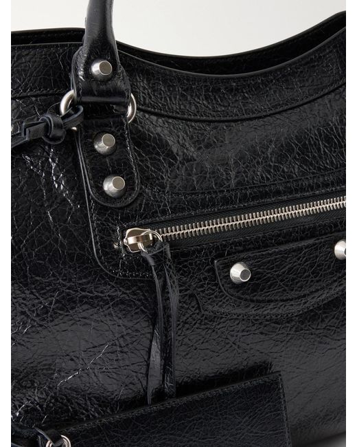 Balenciaga Black Le City Medium Crinkled-Leather Shoulder Bag