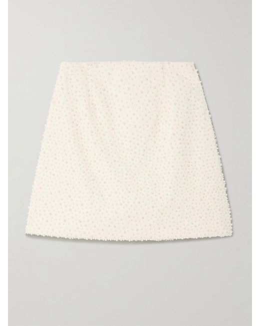 Carolina Herrera Natural Embellished Wool-Blend Crepe Mini Skirt