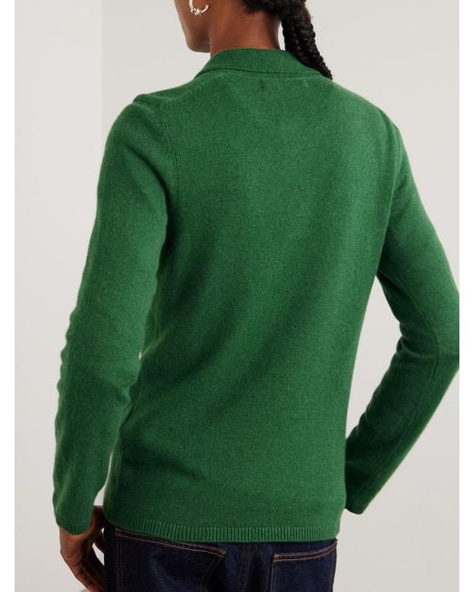 The Elder Statesman Green Laurel Cashmere Polo Sweater