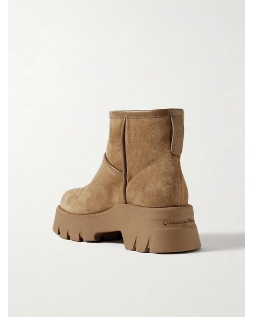 Gianvito Rossi Brown Stormy 50 Shearling-Lined Leather-Trimmed Suede Ankle Boots