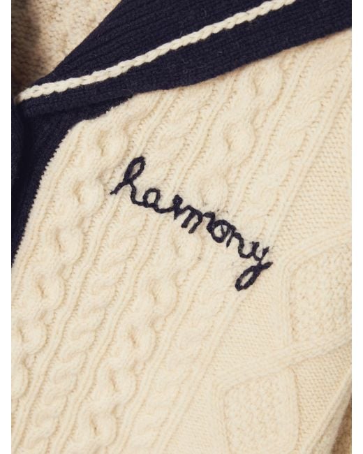 Sea Natural Maren Embroidered Cable-Knit Wool Cardigan