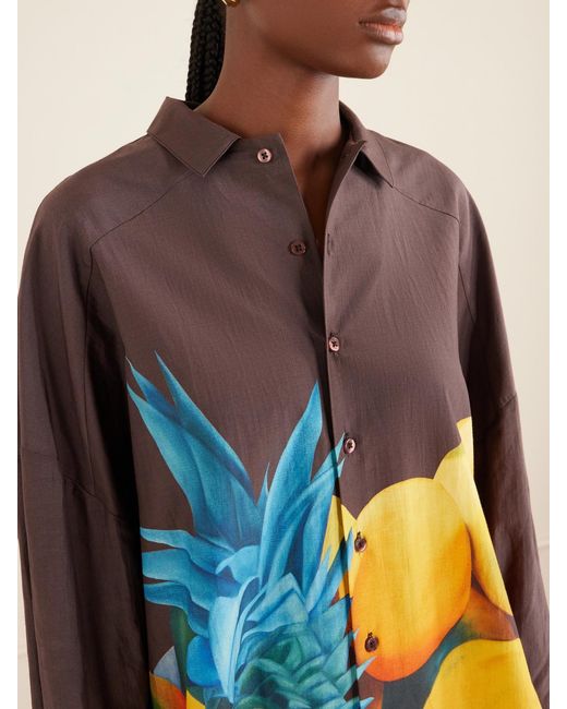 Donde Esteban Brown Salpicon Printed Silk Shirt
