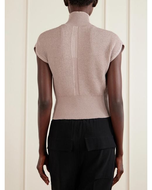 Rick Owens Natural Ribbed Wool Turtleneck Top