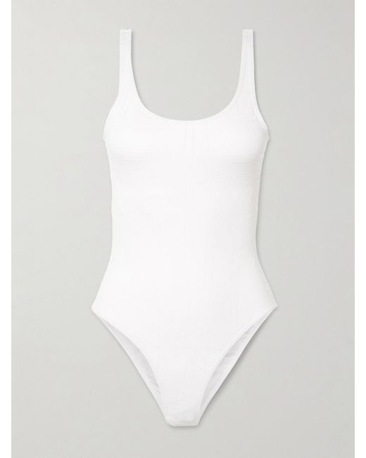 Totême White Ribbed Pointelle-Knit Recycled Swimsuit