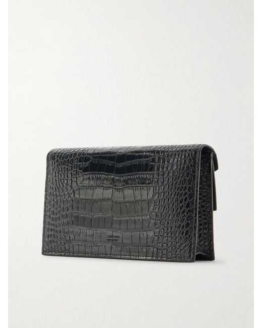 Tom Ford Black Croc-Effect Patent-Leather Shoulder Bag