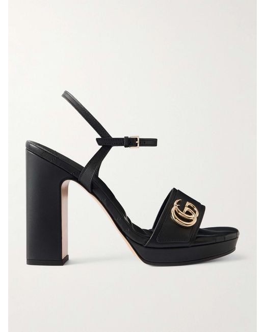 Gucci Black Embellished Leather Platform Sandals