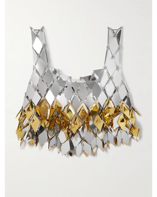 Rabanne White Cropped Fringed Chainmail Top
