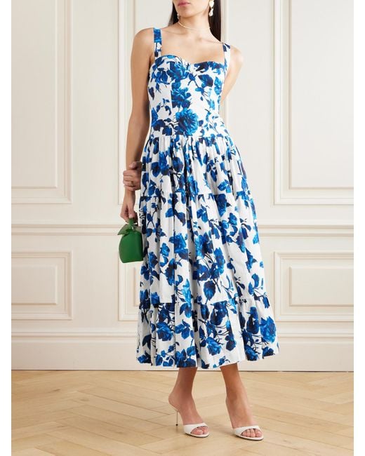 Cara Cara Blue Santiago Midikleid Aus Baumwollpopeline Mit Blumenprint