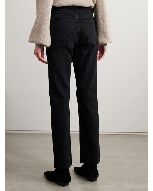 Khaite Black Abigail Cropped High-Rise Straight-Leg Jeans
