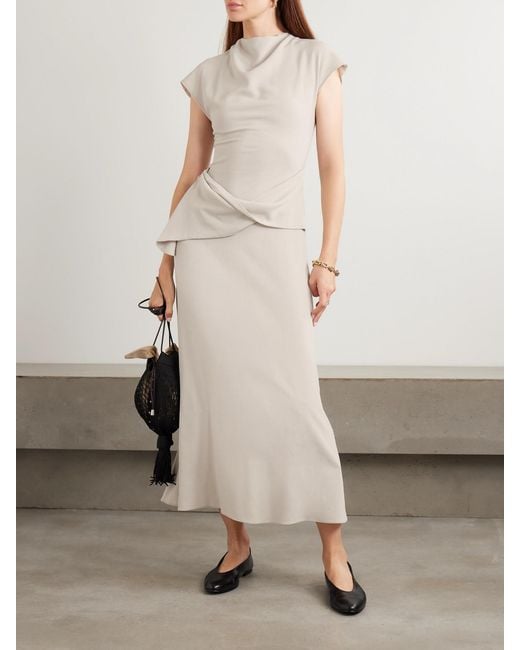 TOVE White Clem Draped Crepe Maxi Dress