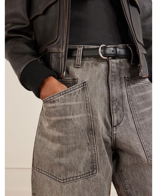Nili Lotan Gray Shon Mid-Rise Barrel-Leg Jeans