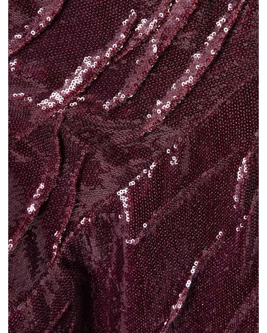 Marmar Halim Purple One-Shoulder Ruched Sequined Crepe Gown