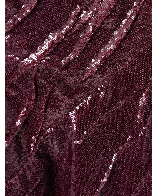 Marmar Halim Purple One-Shoulder Ruched Sequined Crepe Gown