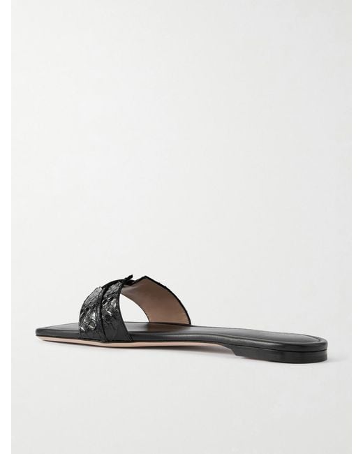 Tom Ford White Embellished Snake-Effect Leather Slides