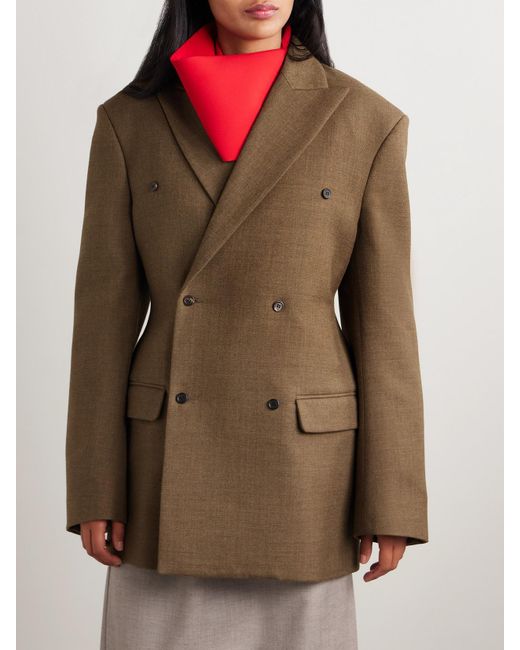 Carven Brown Oversized Double-Breasted Wool-Twill Blazer