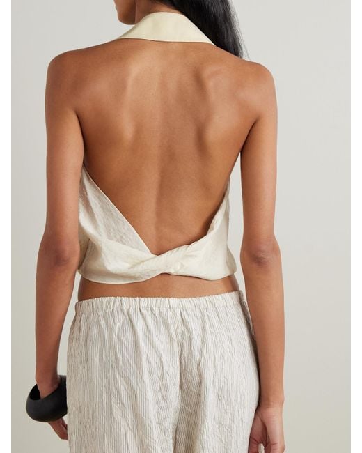St. Agni Natural Cloud Twisted Crinkled Silk-Blend Halterneck Top