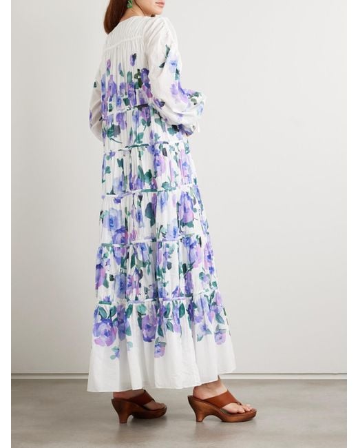 Aje. Blue Clover Maxikleid Aus Baumwoll-Voile Mit Blumenprint Zum Binden
