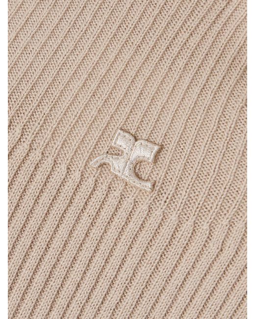 Courreges Natural Tanktop Aus Einer Gerippten Baumwoll-Merinowollmischung Mit Applikation