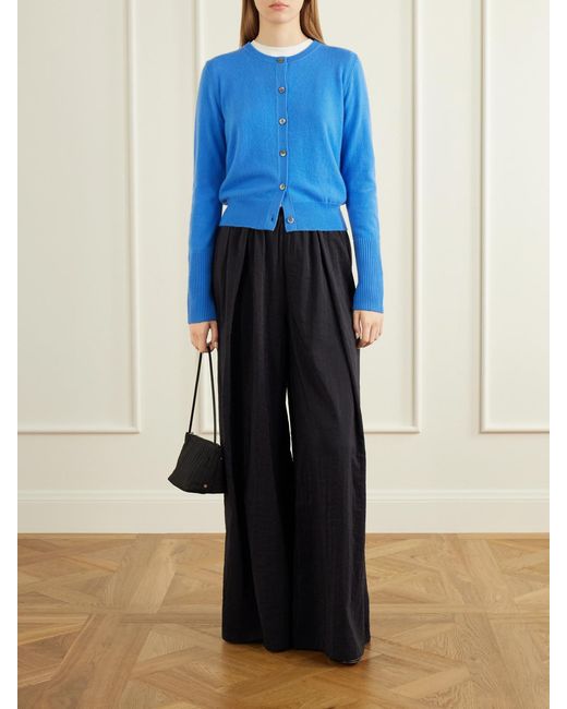 La Ligne Blue Pleated Crinkle Satin Wide-Leg Pants