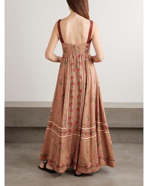 Agua Bendita Brown Jaspe Floral-Printed Linen Maxi Dress