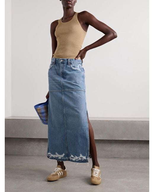 Re/done Blue Maxi-Jeansrock Mit Fransen