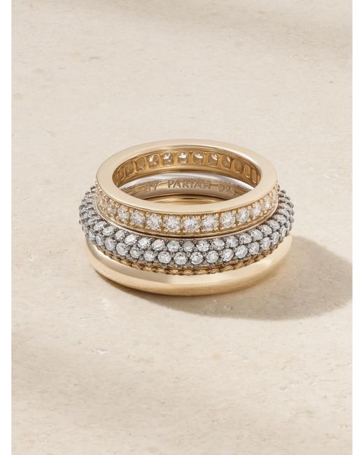 BY PARIAH Natural Set Of Three 14-Karat Recycled And Diamond Rings