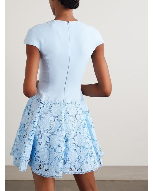 Self-Portrait Blue Crepe And Guipure Lace Mini Dress
