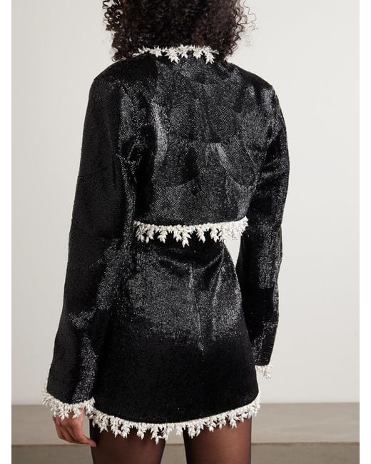 Clio Peppiatt Black Margot Cropped Embellished Satin Jacket