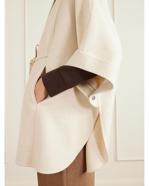 Loro Piana Natural Belted Leather-Trimmed Cashmere Cape