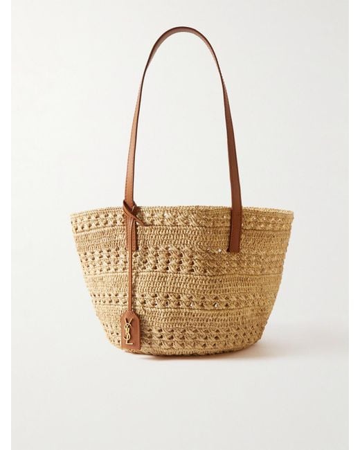 Saint Laurent Natural Panier Small Leather-Trimmed Raffia Tote