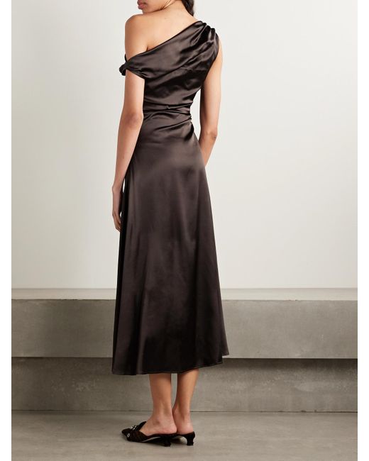 Staud Black Phare Draped Silk-Blend Midi Dress