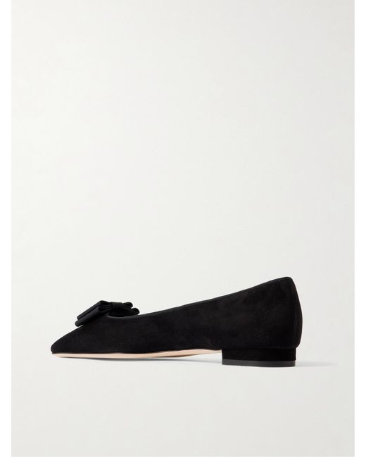 Manolo Blahnik Black Reador 10 Bow-Detailed Suede Point-Toe Flats