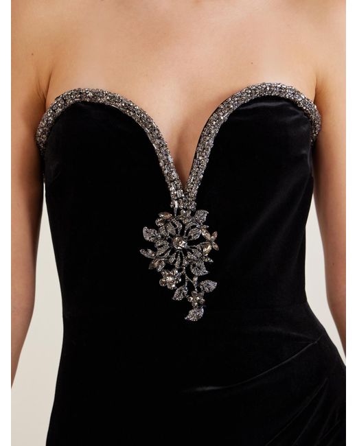 Self-Portrait Black Crystal-Embellished Velvet Maxi Dress